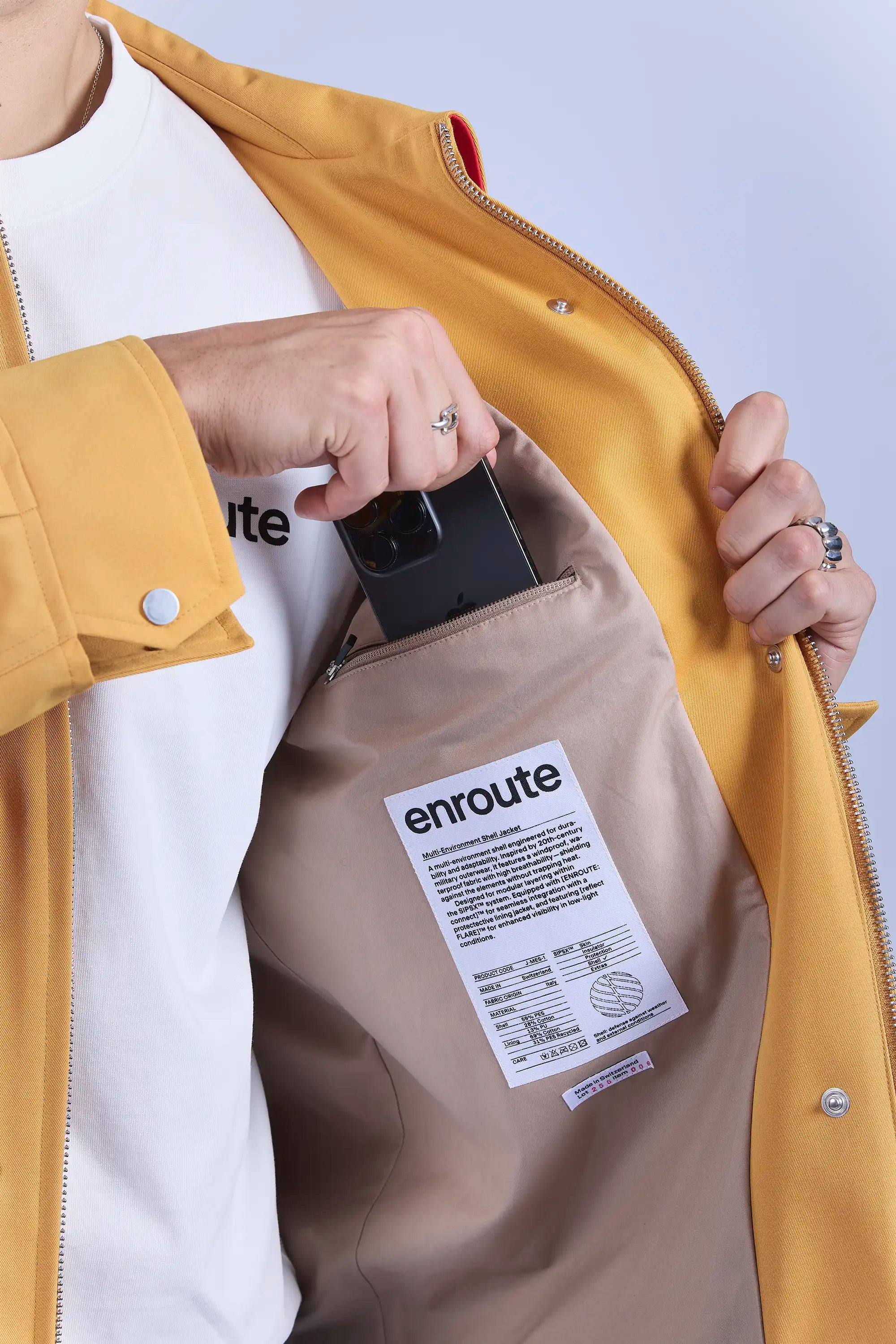 Inside chest pocket with YKK reverse coil zipper for secure closure